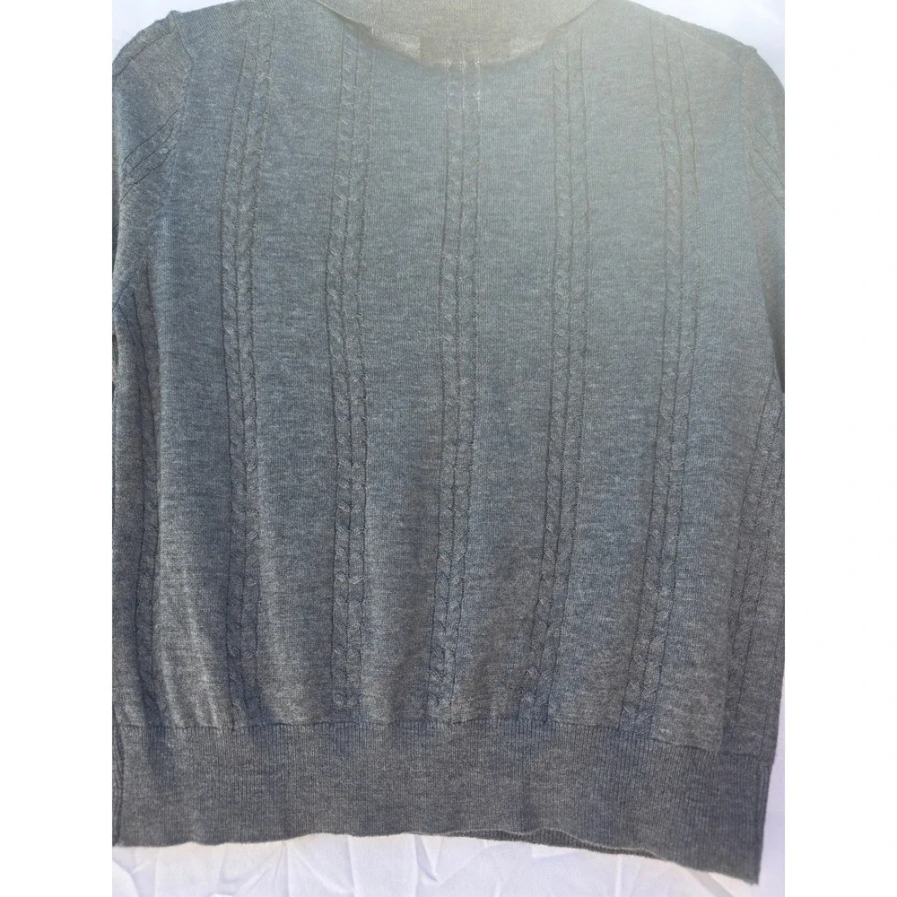 MAER Women Gray Long Sleeve Cable Knit Polo Sweater Bow Detail Size Medium - Picture 4 of 6